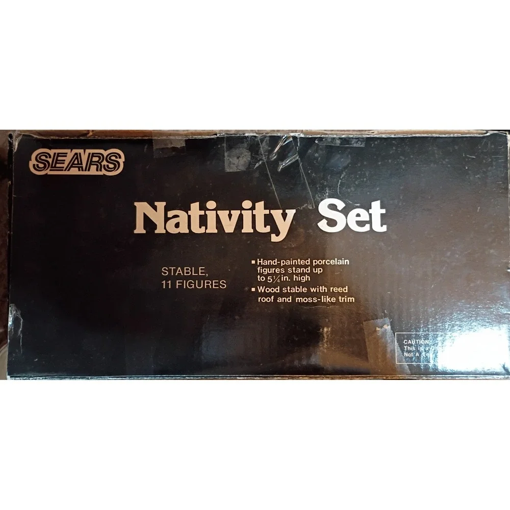 Vintage Sears Nativity Set 32 97889 Wood Stable 11 Porcelain Figures Christmas